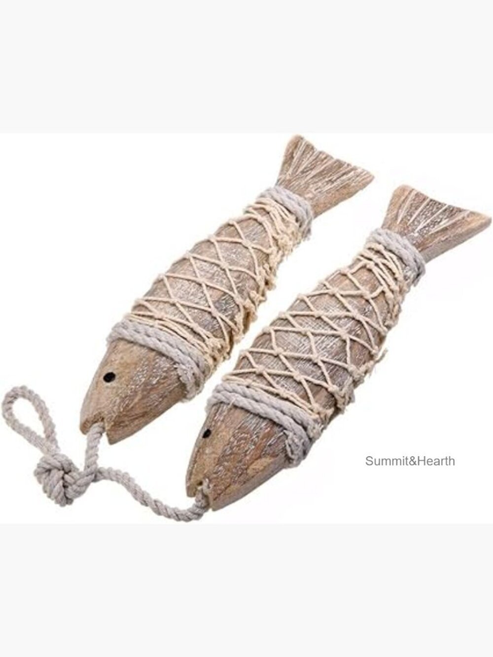 Hand Carved Wooden Fish Wall Decor Set, Nautical Rustic Hanging Sculpture